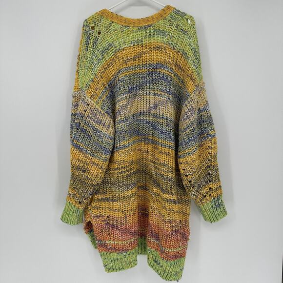 Free People Cardigan Sweater Womens Large Multicolor Open Knit Boho Pockets - Picture 8 of 9